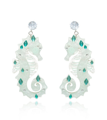 Icy Blue Glitter Seahorse Earrings
