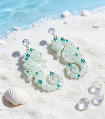 Icy Blue Glitter Seahorse Earrings